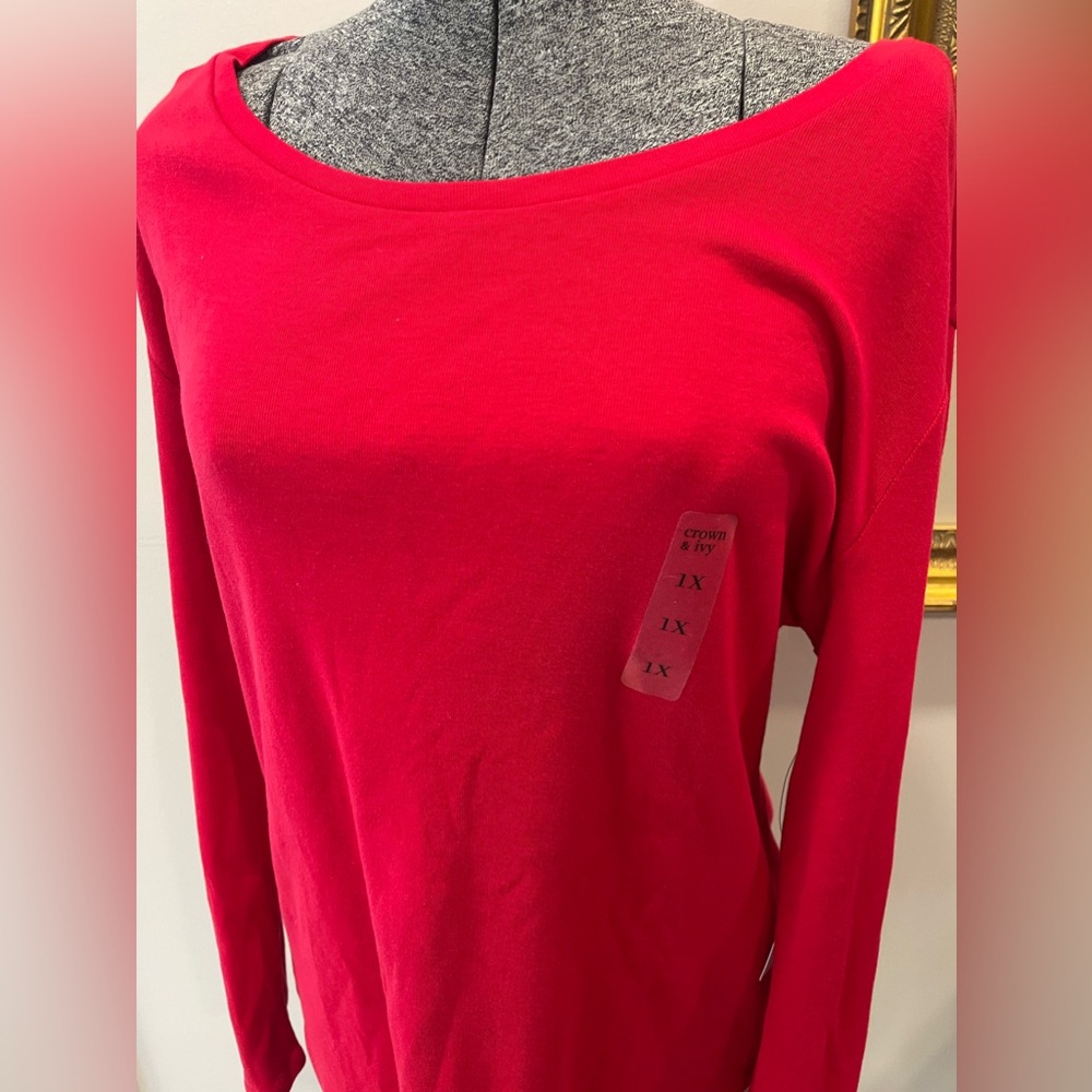 🆕Crown & Ivy NWT perfectly Pima all cotton long sleeve red ladies tshirt 1X soft - Picture 2 of 13